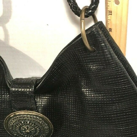 Sondra Roberts Black Faux Leather Patterned Hobo - Picture 5 of 8